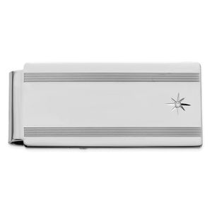 Rhodium-plated Kelly Waters Star .001ct Diamond Hinged Men's Gifts Money Clip